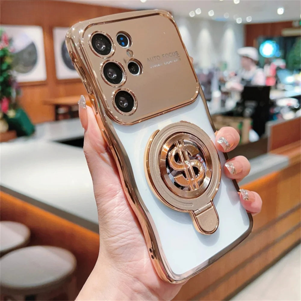 Electroplated money symbol rotating bracket phone case for Samsung