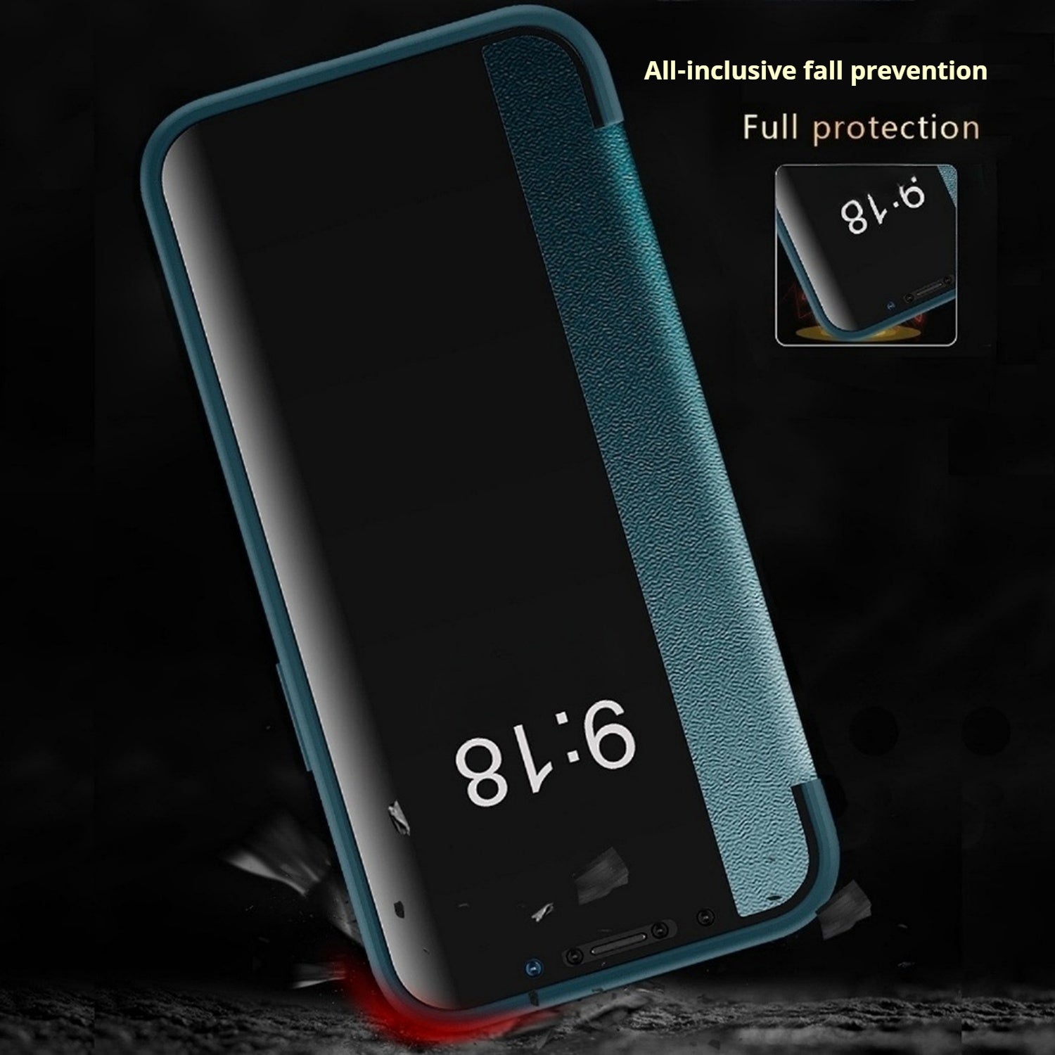 Plain leather side window flip phone case for iPhone