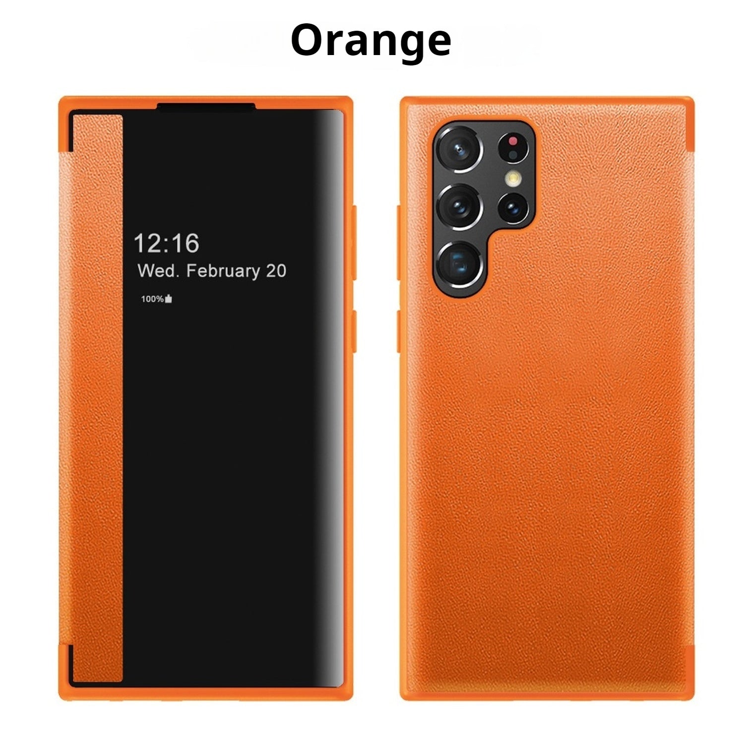 Plain leather side window flip phone case for Samsung