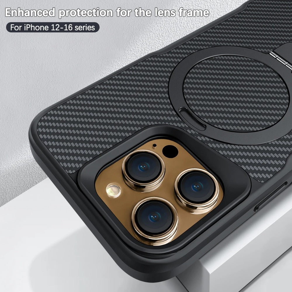 Luxury Carbon Fiber Magnetic Bracket Phone Case For iPhone