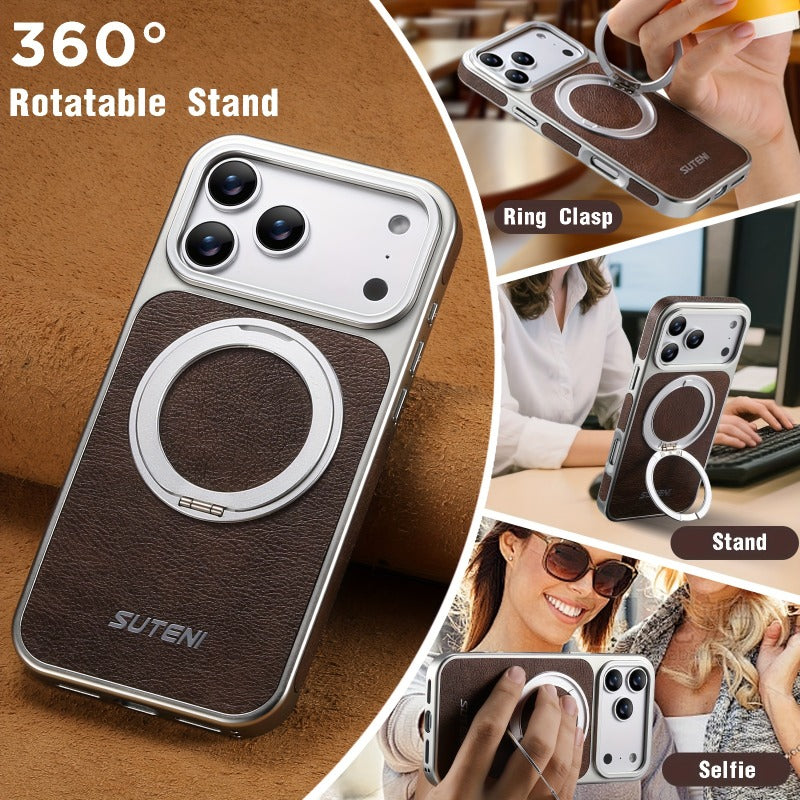 Faux Leather Magnet  360° Rotating Stand Phone Case for iPhone