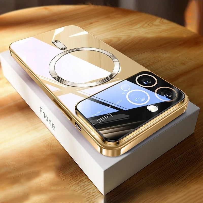 Luxury Plating Clear Hard PC Glass Lens Protection Case For iPhone