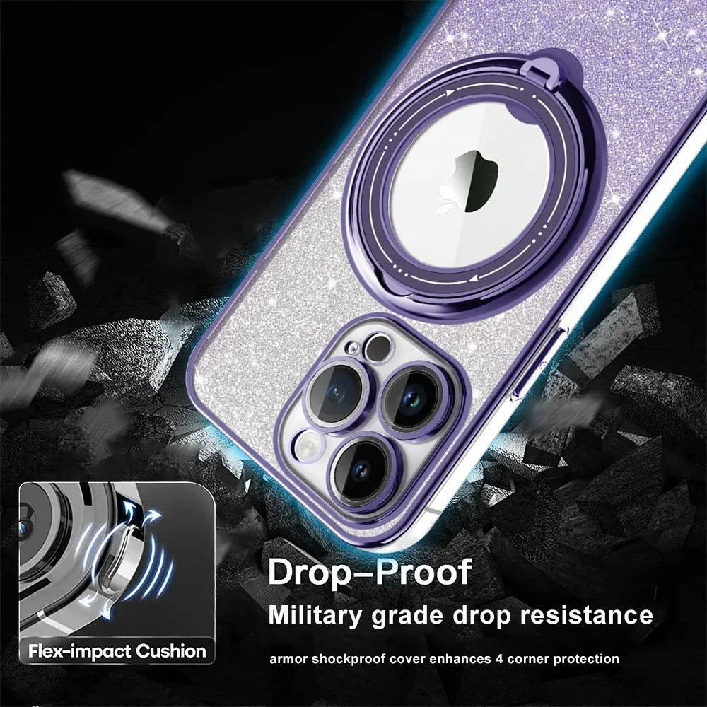 Magnetic Wireless Charging  Luxury Glitter With Holder Stand Case For iPhone