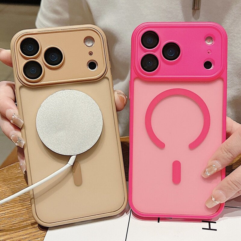 Built-in Lens Protector Anti-fingerprint Matte Magnetic Phone Case for iPhone