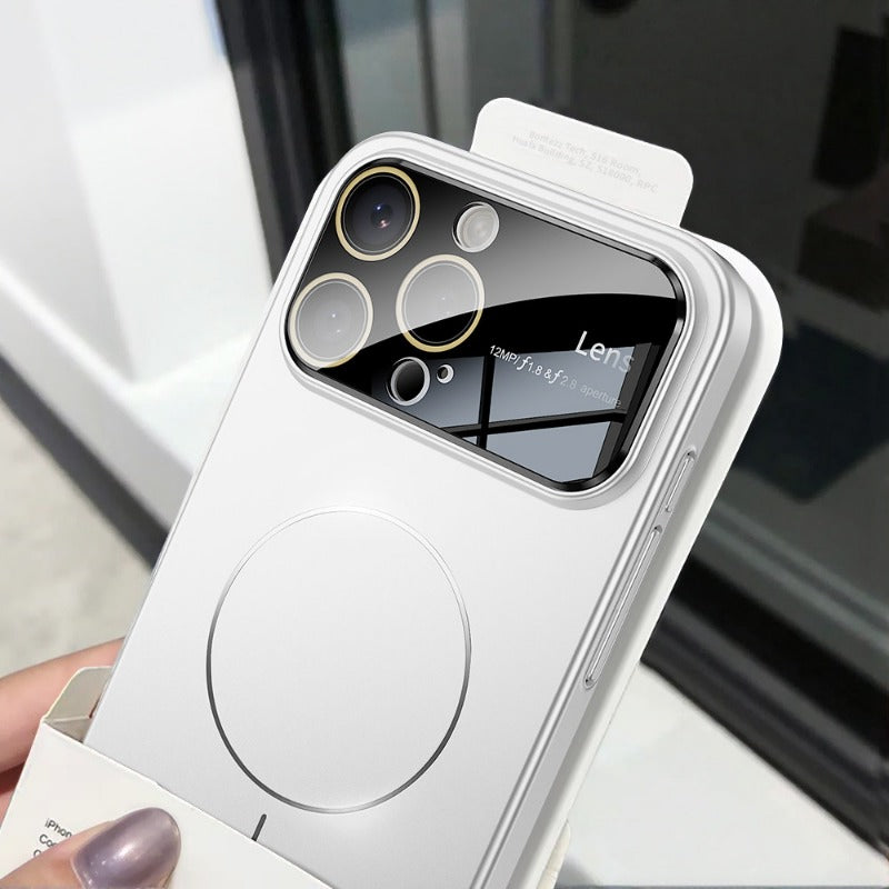 New Magnetic Metallic Texture Large Viewing Window Full Coverage Phone Case for iPhone