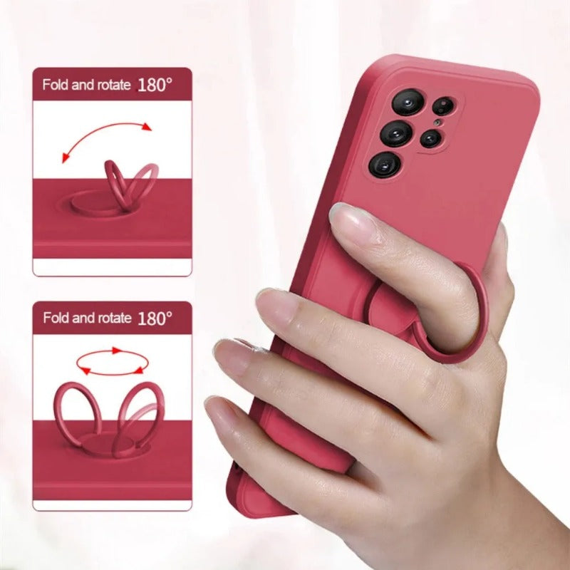 Liquid silicone magnetic ring holder phone case for Samsung