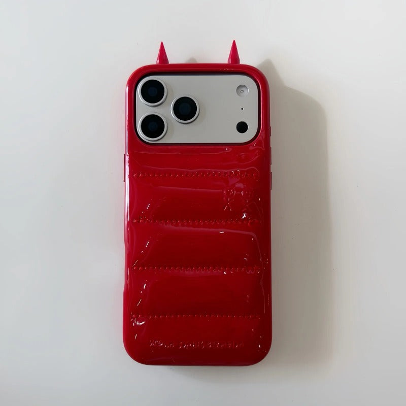 Cartoon Leather horns Down Phone Case with Quilted Down Design Shockproof Phone Case for IPhone