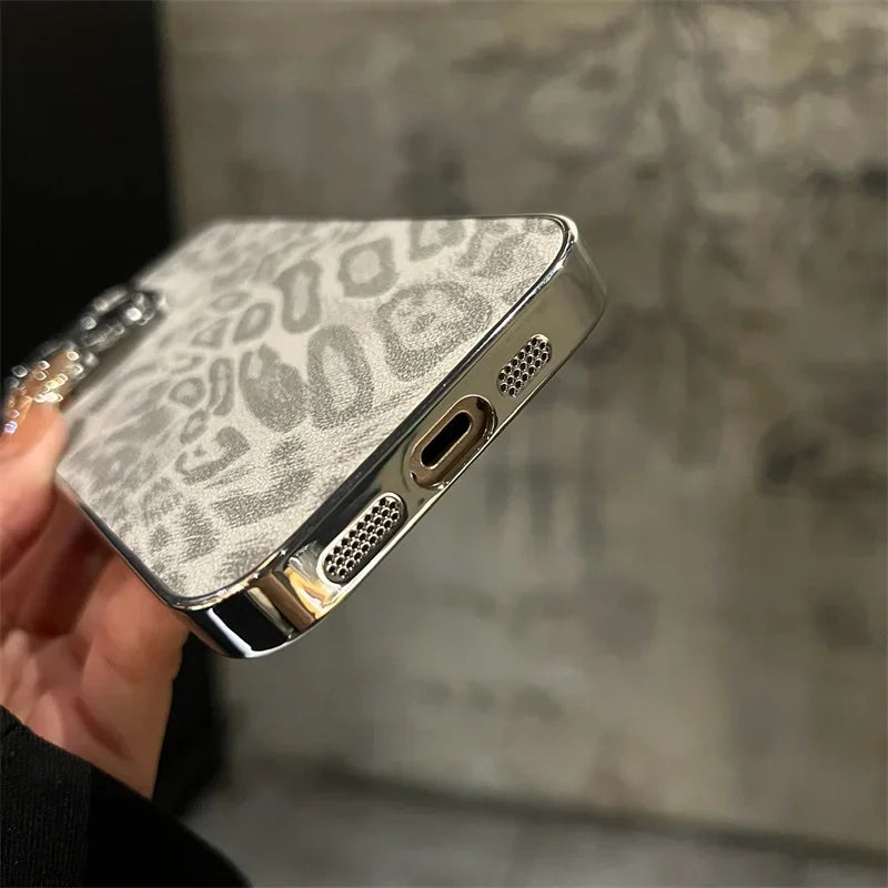 Luxury electroplated leopard print leather phone case for iPhone