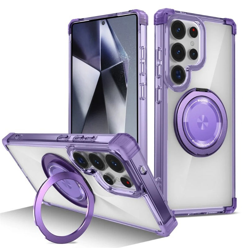 Rotating Magnetic Folding Stand Transparent Case for Samsung