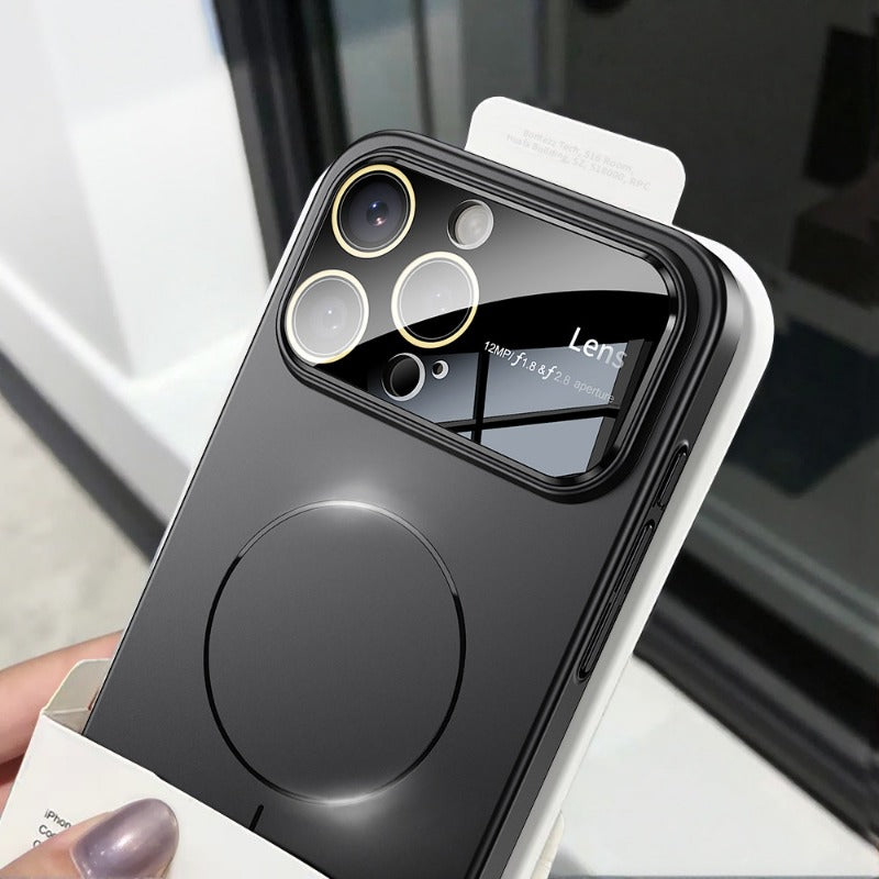 New Magnetic Metallic Texture Large Viewing Window Full Coverage Phone Case for iPhone