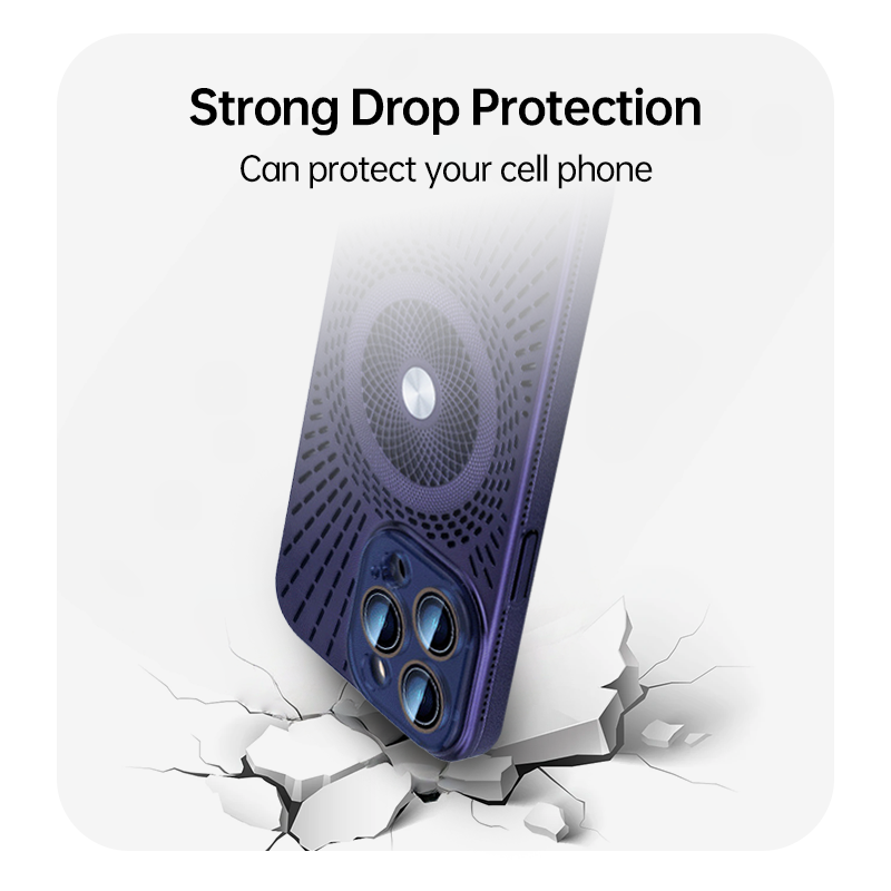 Blue hollow magnetic heat dissipation iPhone 17 case with strong drop protection, reinforced design to safeguard phone from impact