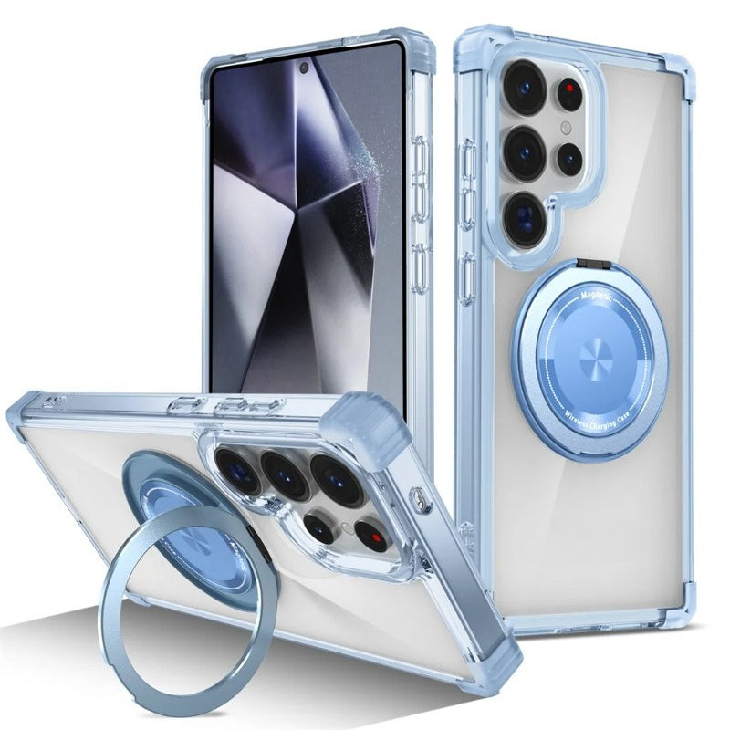 Rotating Magnetic Folding Stand Transparent Case for Samsung
