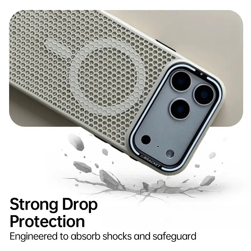 CASESUN-Honeycomb thermal mesh and drop-resistant frame of CASESUN iPhone 17 series case.