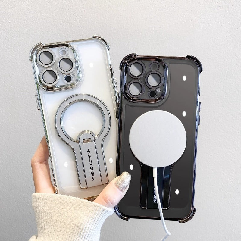 Invisible Bracket Magnetic Electroplating Mobile Phone Case For iPhone