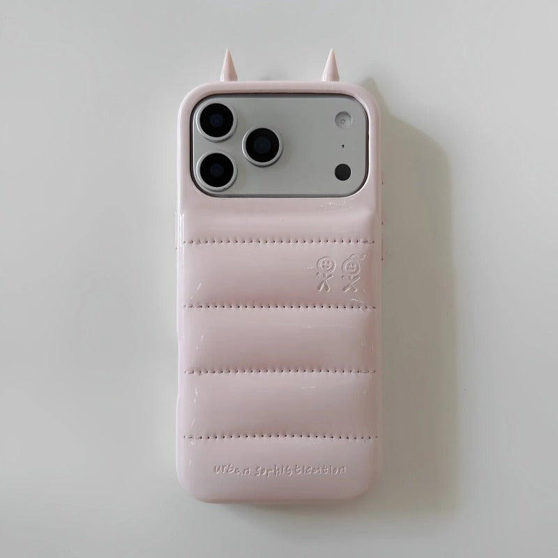Cartoon Leather horns Down Phone Case with Quilted Down Design Shockproof Phone Case for IPhone