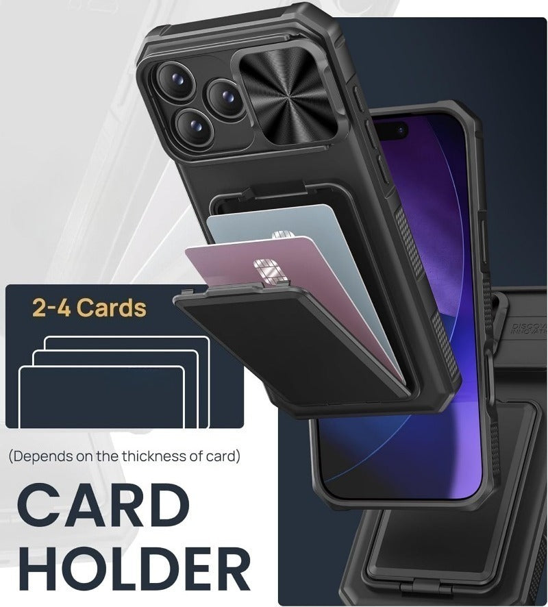 Card Holder & Kickstand & Slide Camera Lens Cover & Camera Stand & Wallet, Phone Case Cover for iPhone