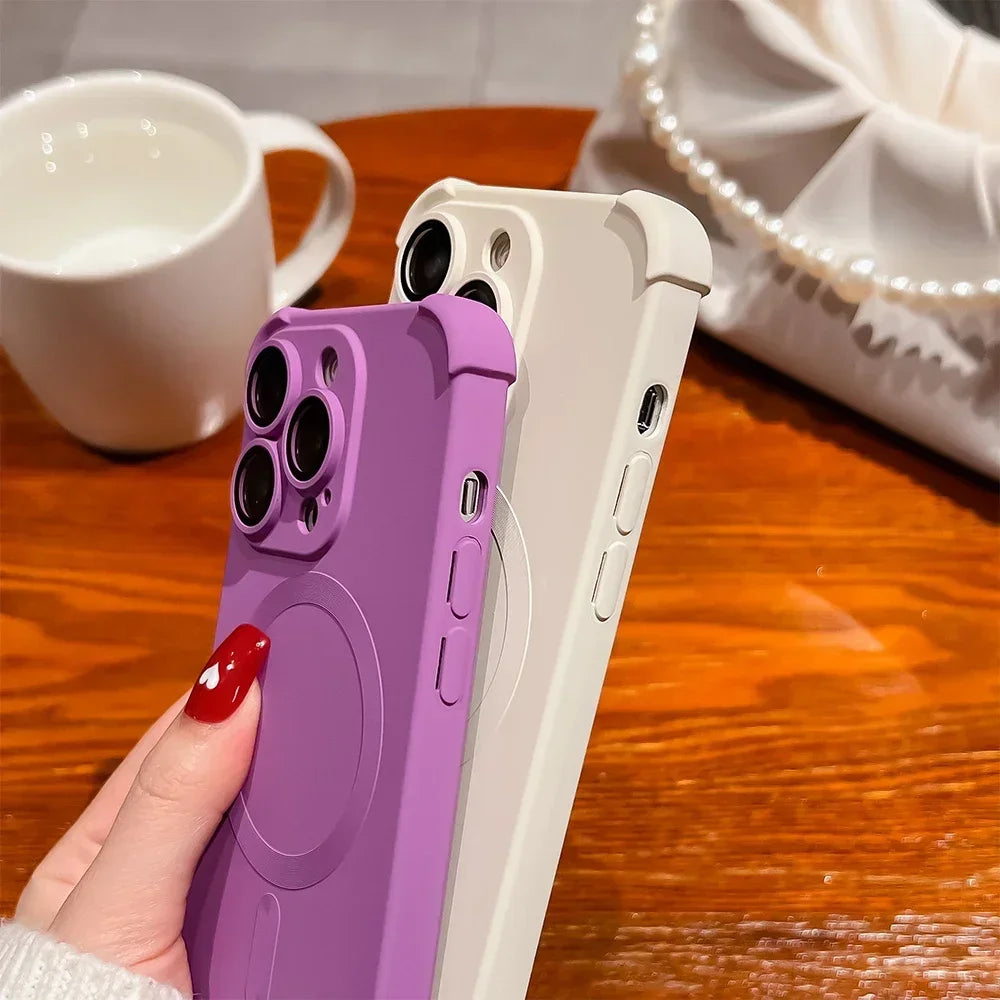 Air-cushion Matte Liquid Silicone Magnetic Case for iPhone