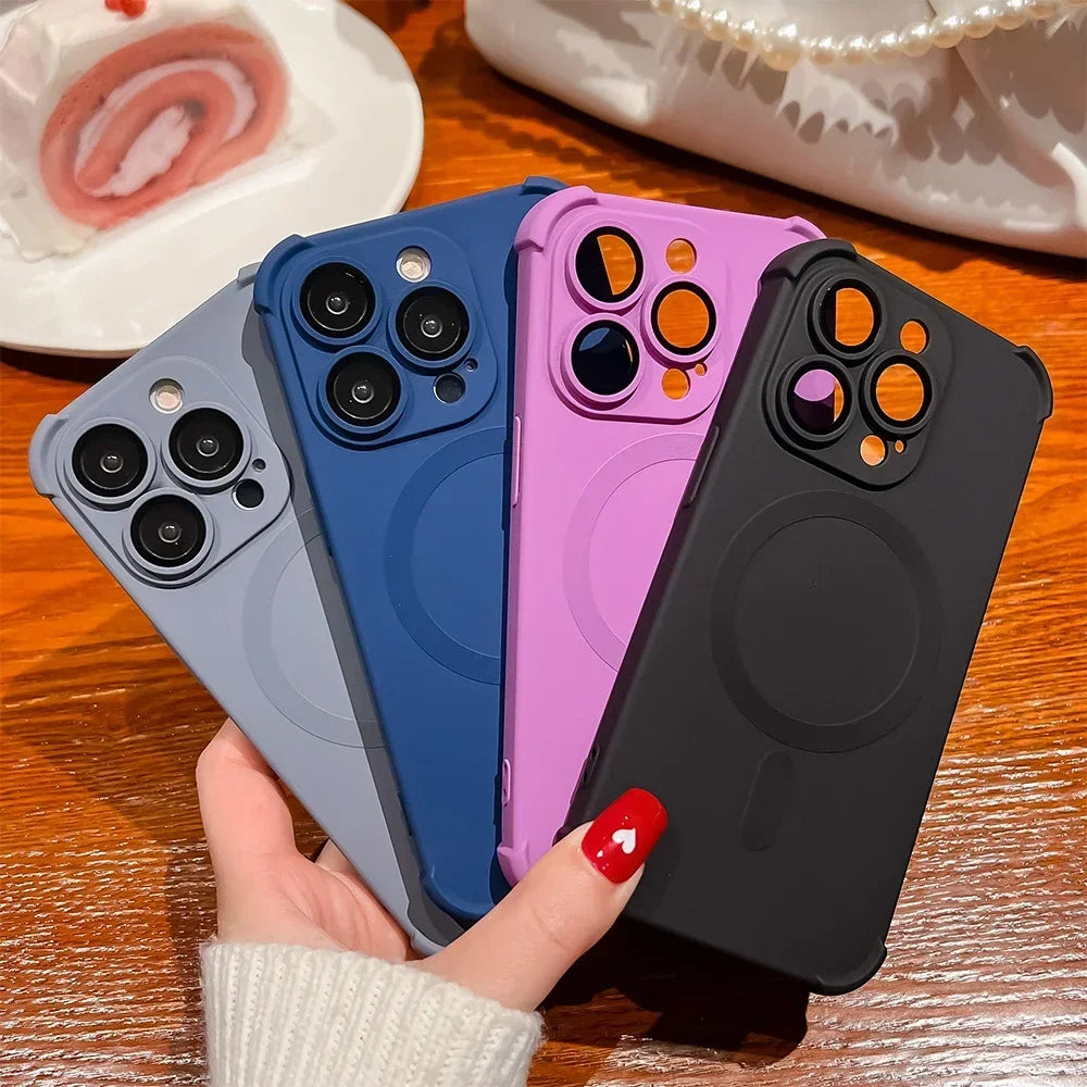 Air-cushion Matte Liquid Silicone Magnetic Case for iPhone