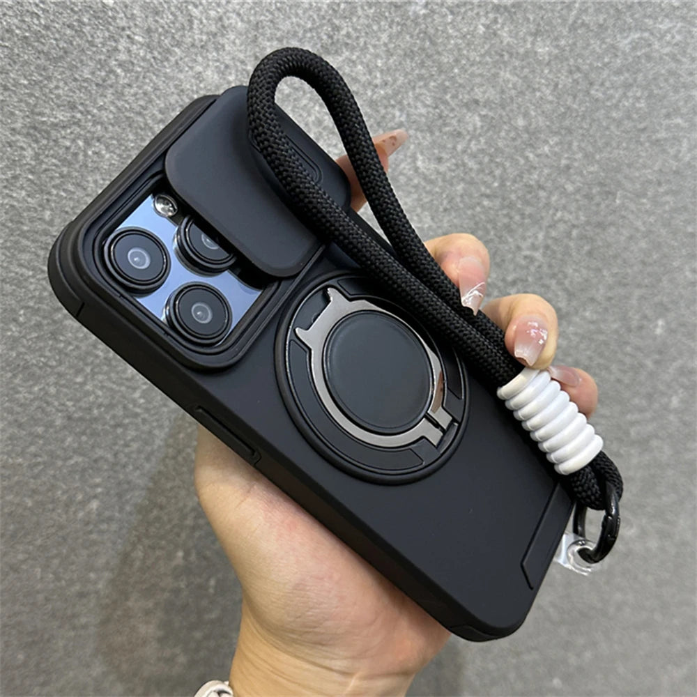 Slide Window Magnetic with Wrist Strap Phone Case for iPhone