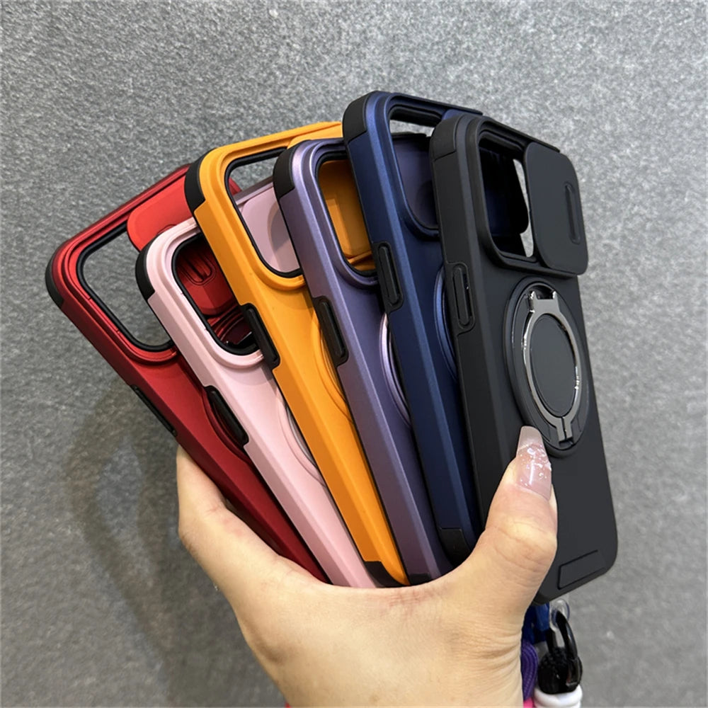 Slide Window Magnetic with Wrist Strap Phone Case for iPhone