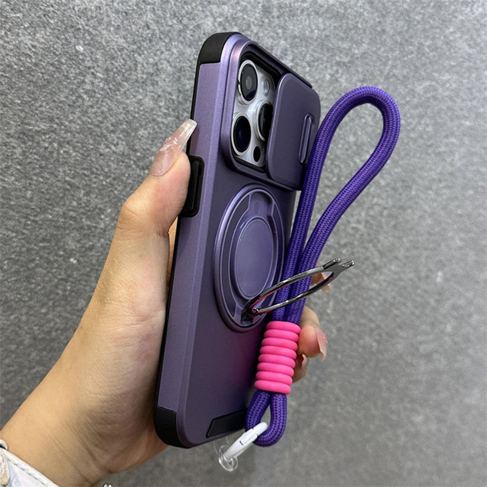Armor Ring Slide Window Strap Case for iPhone