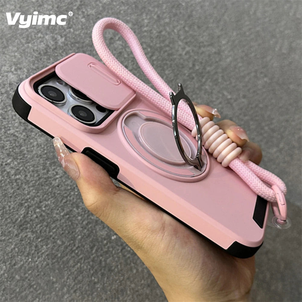 Slide Window Magnetic with Wrist Strap Phone Case for iPhone