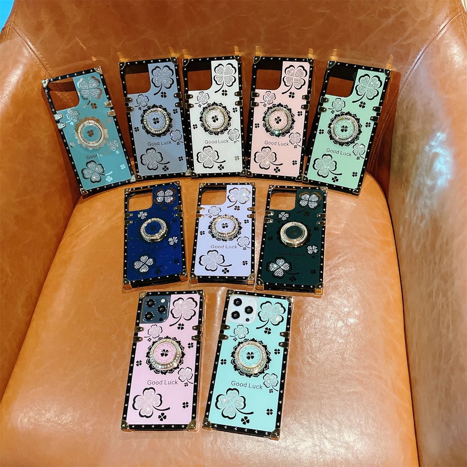 Beautiful luxurious Four Leaf Clover Ring Stand Case for iPhone