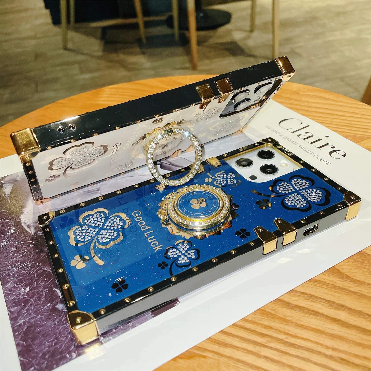 Beautiful luxurious Four Leaf Clover Ring Stand Case for iPhone