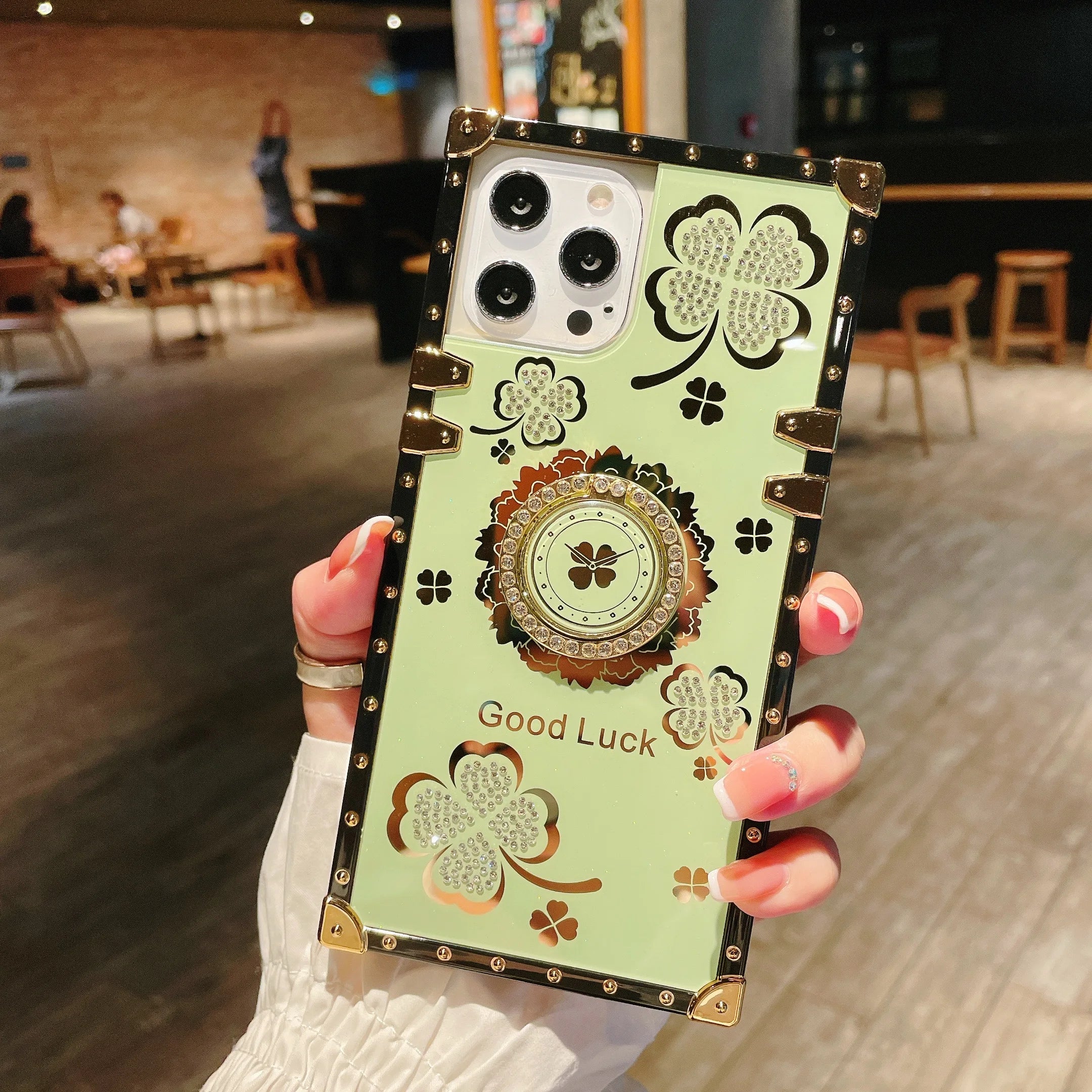 Beautiful luxurious Four Leaf Clover Ring Stand Case for iPhone
