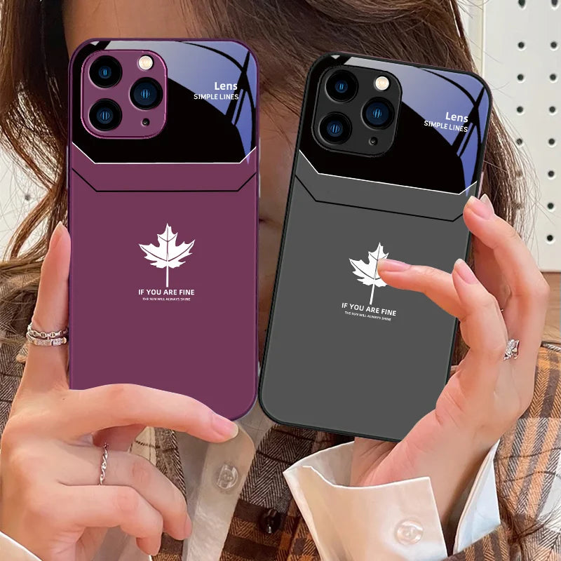 Black Tempered Glass phone case for iPhone