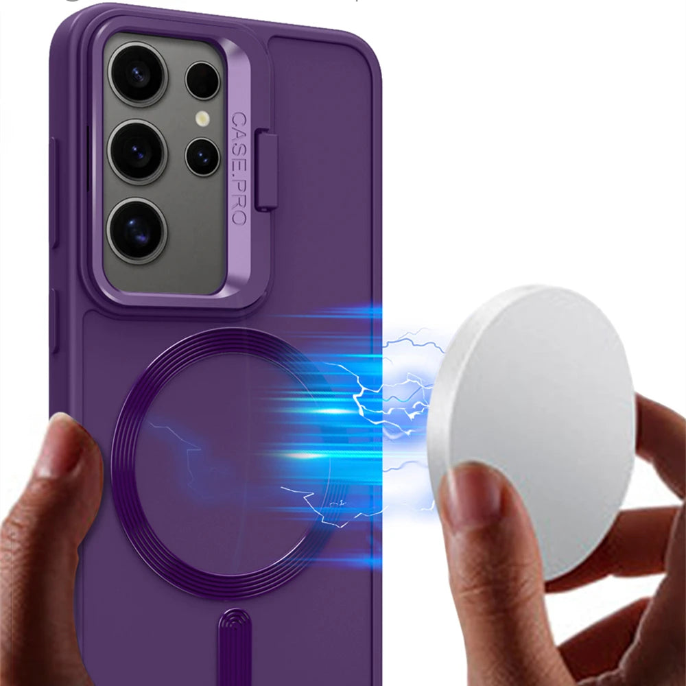 Matte Magnetic Lens Holder Stand Case For Samsung