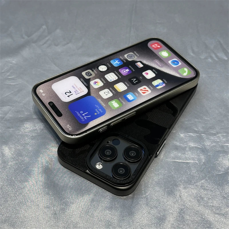 Camouflage Leather + Hard PC Phone Case For iPhone