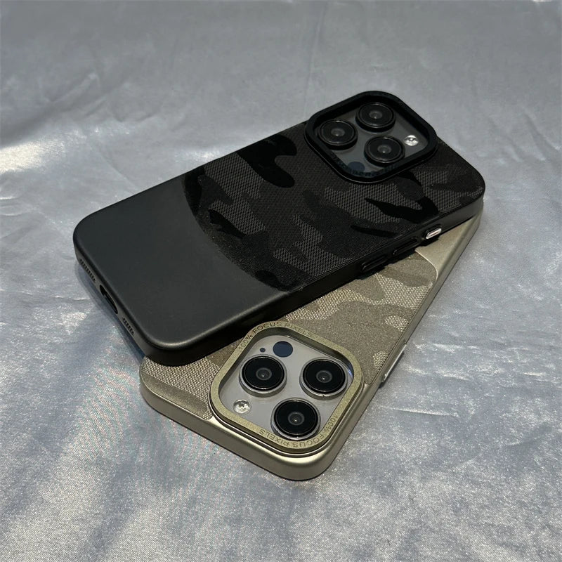 Camouflage Leather + Hard PC Phone Case For iPhone
