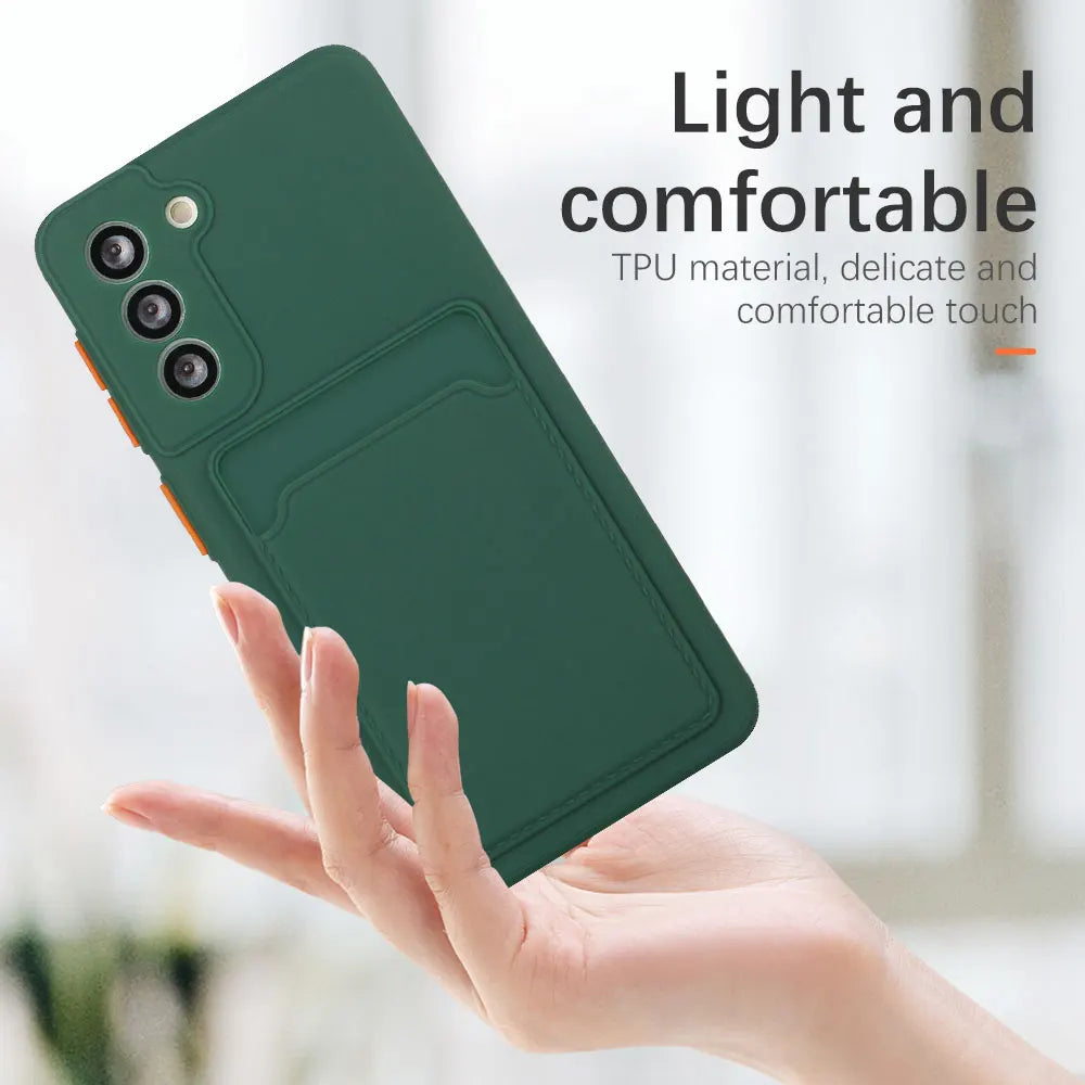 Card slot pocket solid color phone case suitable for Samsung