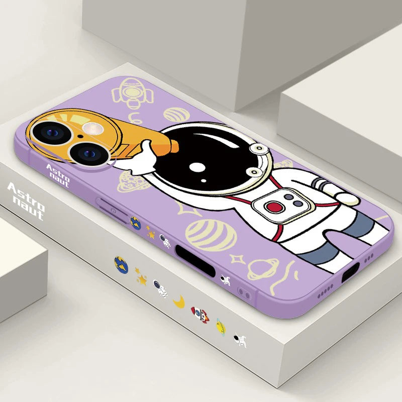 Cartoon Astronaut Lanyard Case For iPhone