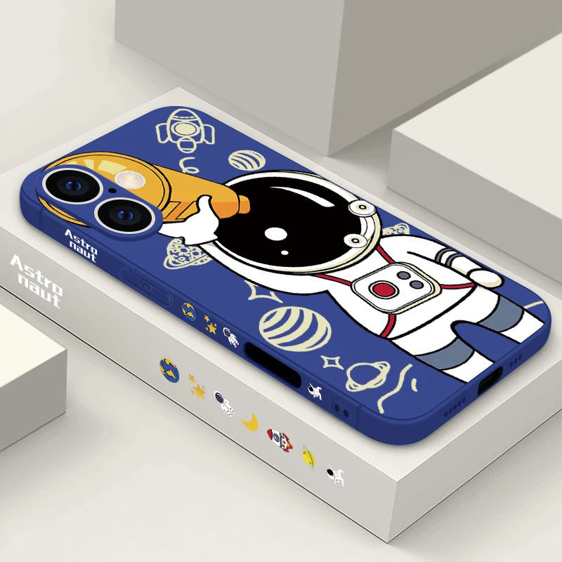 Cartoon Astronaut Lanyard Case For iPhone