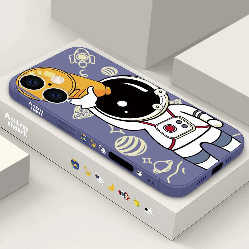 Cartoon Astronaut Lanyard Case For iPhone