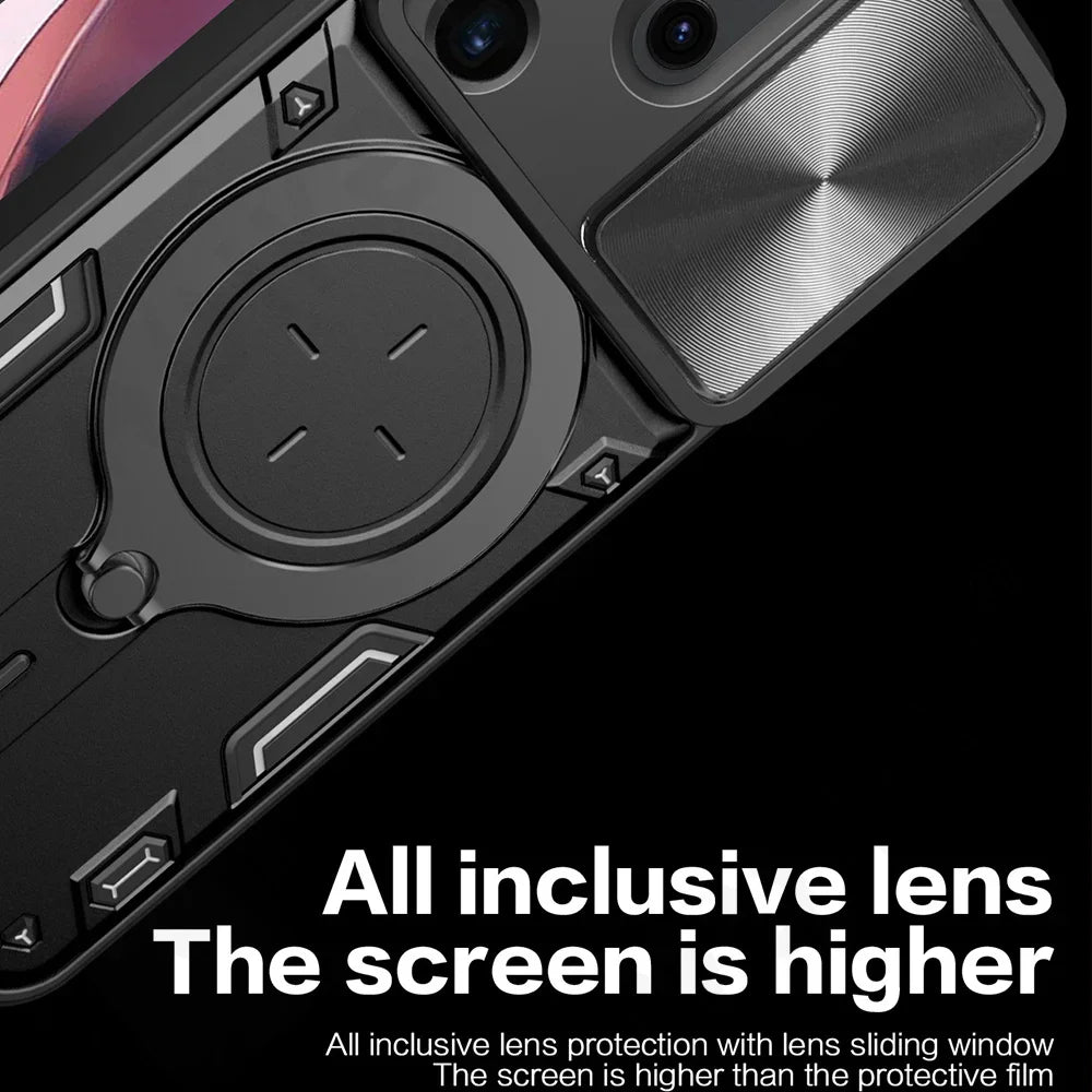 Magnetic rotating bracket sliding lens protection phone case suitable for Samsung