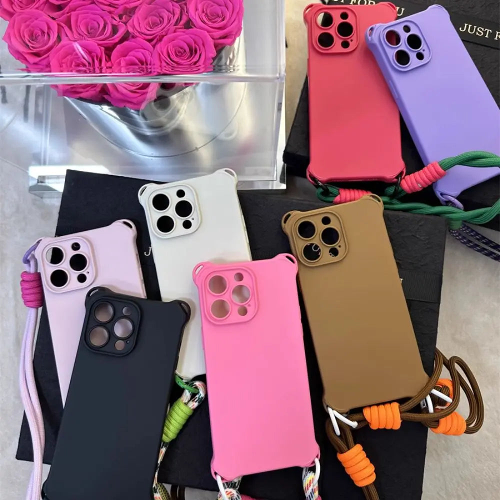 Cute crossbody shoulder strap lanyard silicone protective case for iPhone