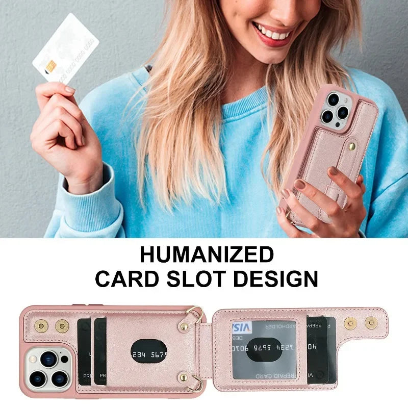 Crossbody Strap Wallet Phone CaseCard Slot Holder Lanyard Leather Cover  for IPhone
