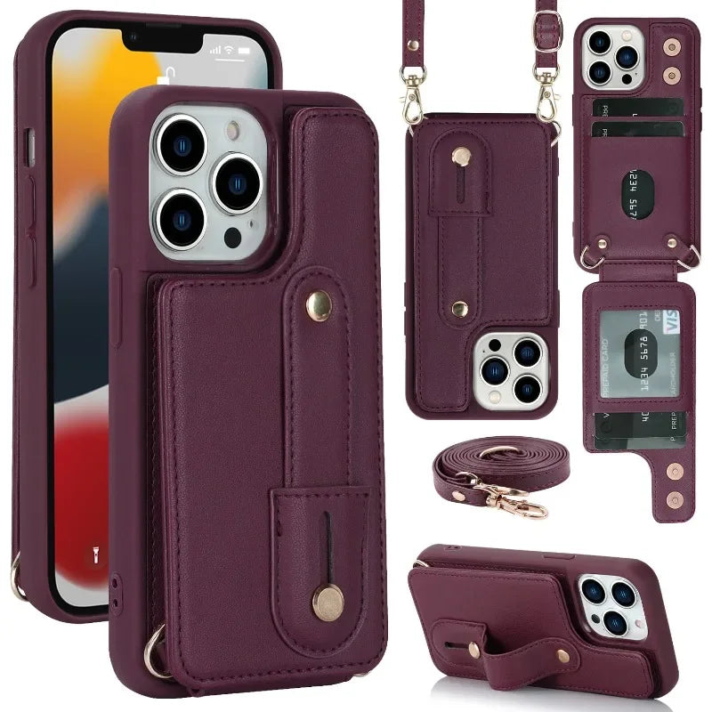 Crossbody Strap Wallet Phone CaseCard Slot Holder Lanyard Leather Cover  for IPhone
