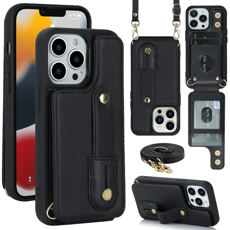 Crossbody Strap Wallet Phone CaseCard Slot Holder Lanyard Leather Cover  for IPhone