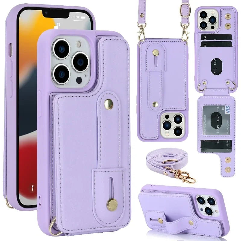 Crossbody Strap Wallet Phone CaseCard Slot Holder Lanyard Leather Cover  for IPhone