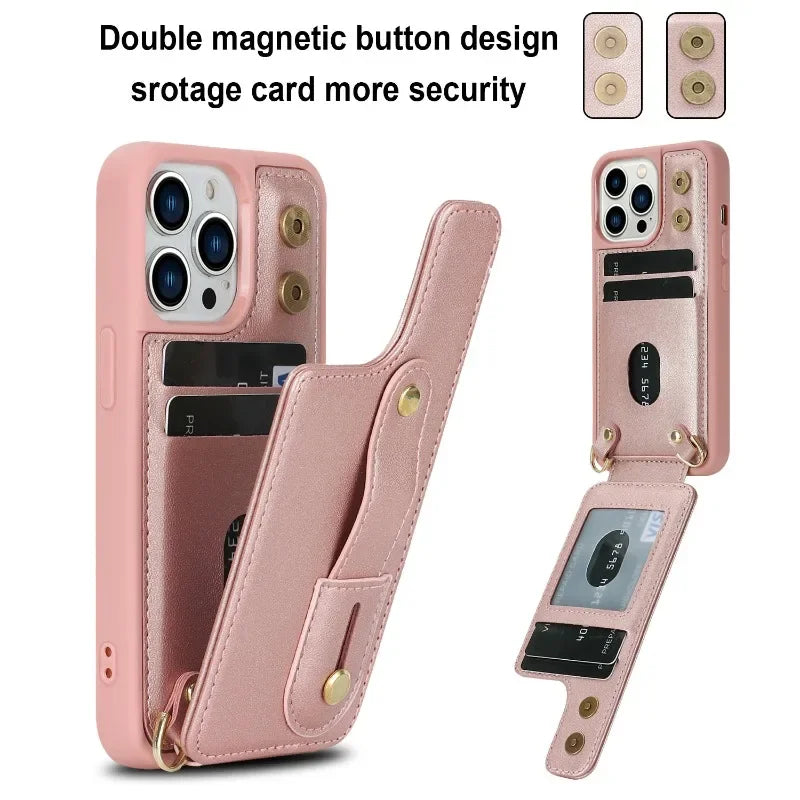 Crossbody Strap Wallet Phone CaseCard Slot Holder Lanyard Leather Cover  for IPhone