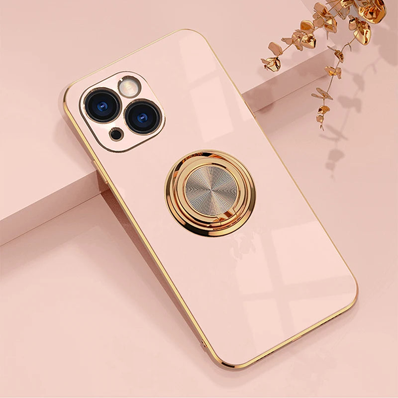 Electroplated Silicone Stand Protect Case For iPhone