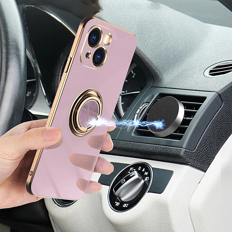 Electroplated Silicone Stand Protect Case For iPhone