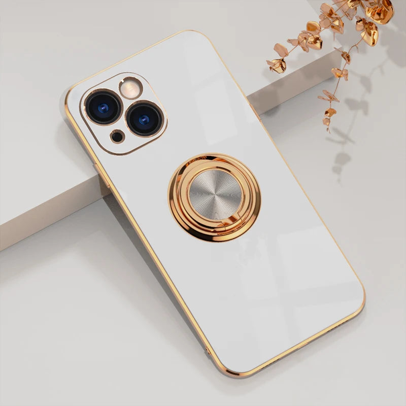 Electroplated Silicone Stand Protect Case For iPhone