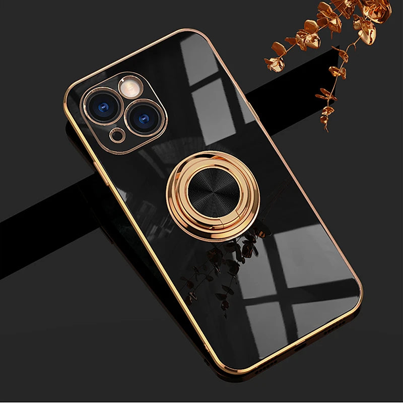 Electroplated Silicone Stand Protect Case For iPhone