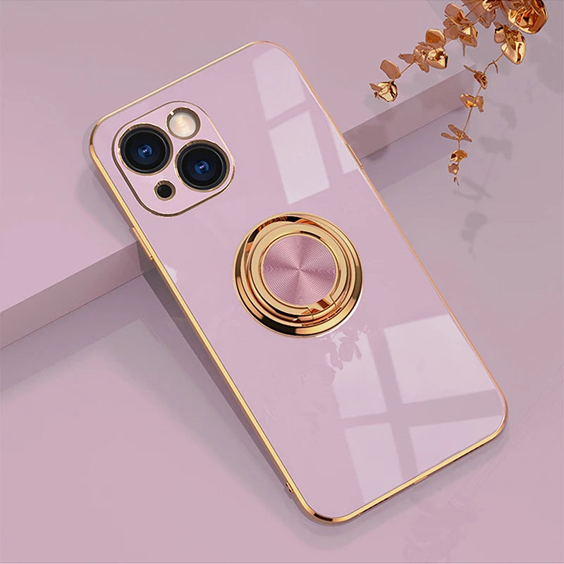Electroplated Silicone Stand Protect Case For iPhone