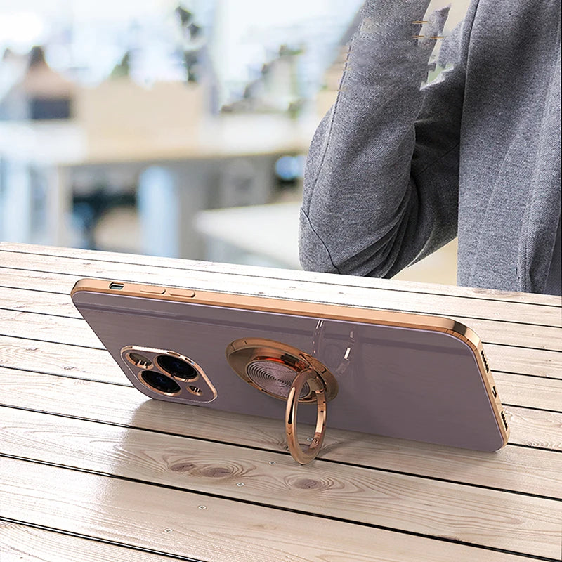 Electroplated Silicone Stand Protect Case For iPhone